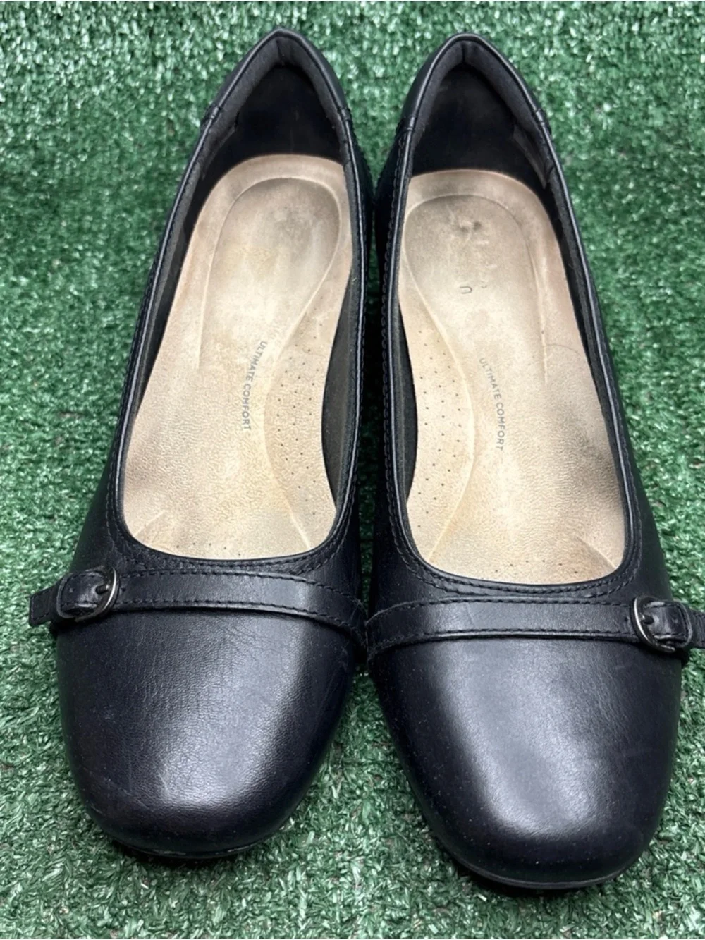 Clarks Marilyn Nora  Black Leather‎ Casual Pumps Size 10 M Heels Shoes